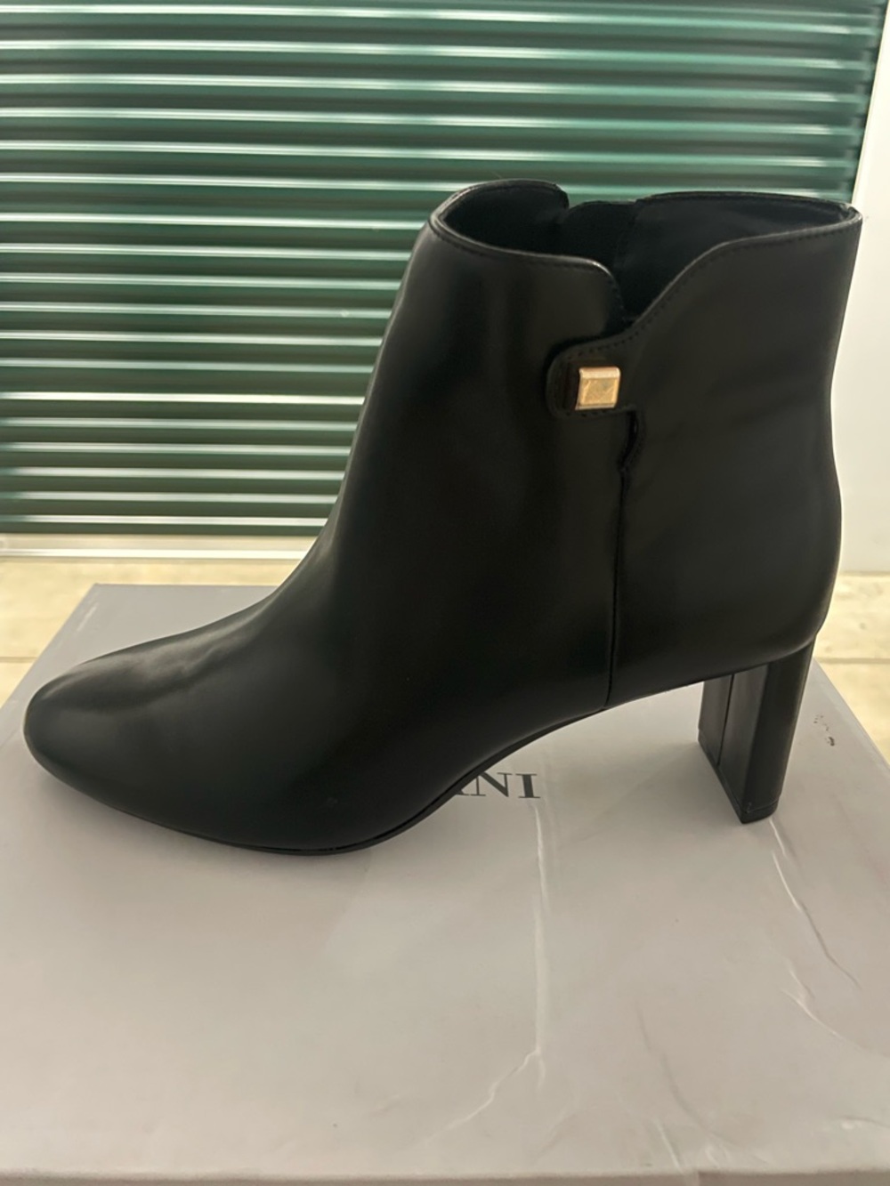 Alfani Black Leather Ankle Boot with Gold Accent